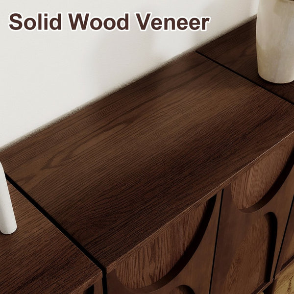 English Elm High-Leg Ash Veneer Wine Cabinet with Sculptural Doors and Adjustable Shelving W3137S00028