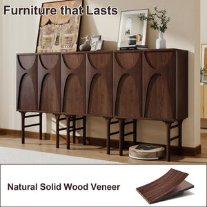 English Elm High-Leg Ash Veneer Wine Cabinet with Sculptural Doors and Adjustable Shelving W3137S00028