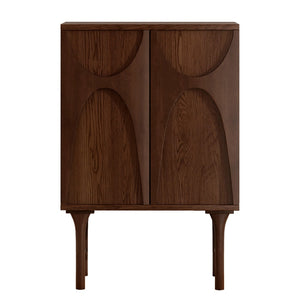 English Elm High-Leg Ash Veneer Wine Cabinet with Sculptural Doors and Adjustable Shelving W3137S00028
