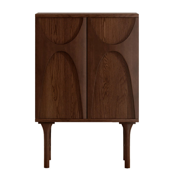 English Elm High-Leg Ash Veneer Wine Cabinet with Sculptural Doors and Adjustable Shelving W3137S00028