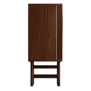 English Elm High-Leg Ash Veneer Wine Cabinet with Sculptural Doors and Adjustable Shelving W3137S00028