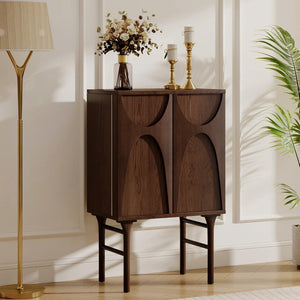 English Elm High-Leg Ash Veneer Wine Cabinet with Sculptural Doors and Adjustable Shelving W3137S00028