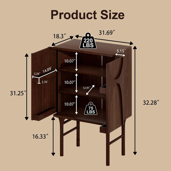 English Elm High-Leg Ash Veneer Wine Cabinet with Sculptural Doors and Adjustable Shelving W3137S00028