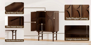 English Elm High-Leg Ash Veneer Wine Cabinet with Sculptural Doors and Adjustable Shelving W3137S00028