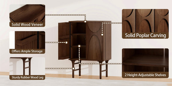 English Elm High-Leg Ash Veneer Wine Cabinet with Sculptural Doors and Adjustable Shelving W3137S00028