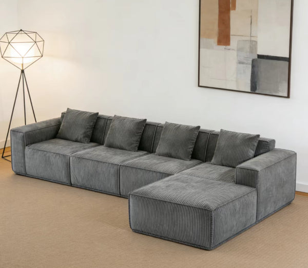 English Elm Modular Corduroy Sectional Sofa Cloud Cushion L Shaped Seating for Living Room W3147S00034
