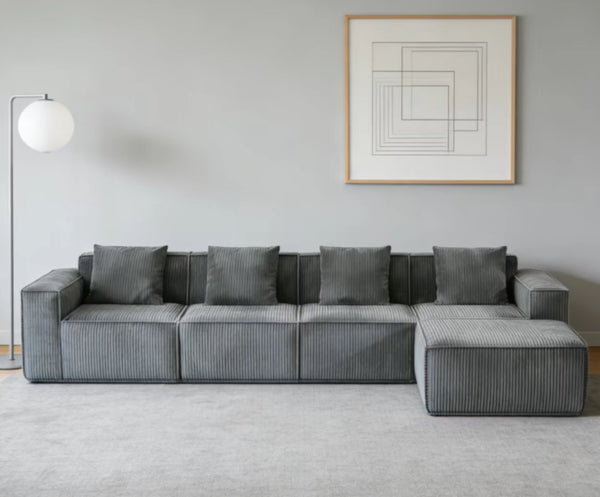 English Elm Modular Corduroy Sectional Sofa Cloud Cushion L Shaped Seating for Living Room W3147S00034