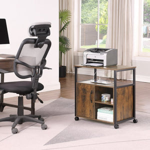 English Elm File Cabinet Printer Stand with Usb Charging Port Rustic Brown Metal Home Office W3151P345670