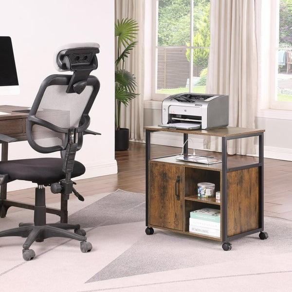 English Elm File Cabinet Printer Stand with Usb Charging Port Rustic Brown Metal Home Office W3151P345670