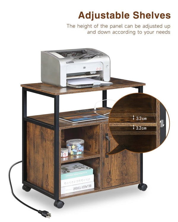 English Elm File Cabinet Printer Stand with Usb Charging Port Rustic Brown Metal Home Office W3151P345670