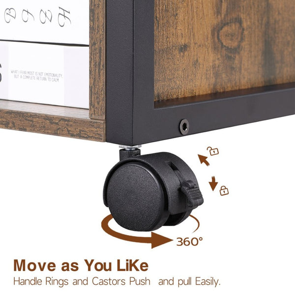 English Elm File Cabinet Printer Stand with Usb Charging Port Rustic Brown Metal Home Office W3151P345670