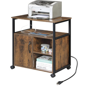 English Elm File Cabinet Printer Stand with Usb Charging Port Rustic Brown Metal Home Office W3151P345670