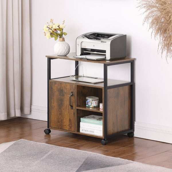 English Elm File Cabinet Printer Stand with Usb Charging Port Rustic Brown Metal Home Office W3151P345670