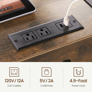 English Elm File Cabinet Printer Stand with Usb Charging Port Rustic Brown Metal Home Office W3151P345670