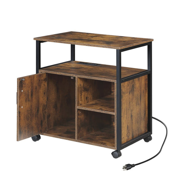 English Elm File Cabinet Printer Stand with Usb Charging Port Rustic Brown Metal Home Office W3151P345670