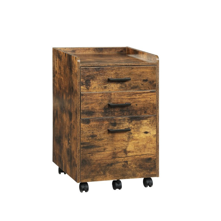 English Elm File Cabinet Rolling Mobile Unit with Fabric Drawers Rustic Brown Industrial Home Office W3151P345673