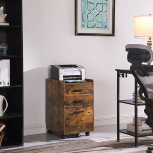 English Elm File Cabinet Rolling Mobile Unit with Fabric Drawers Rustic Brown Industrial Home Office W3151P345673