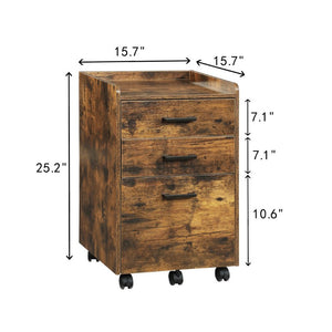English Elm File Cabinet Rolling Mobile Unit with Fabric Drawers Rustic Brown Industrial Home Office W3151P345673