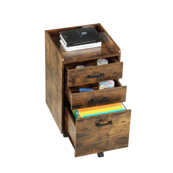English Elm File Cabinet Rolling Mobile Unit with Fabric Drawers Rustic Brown Industrial Home Office W3151P345673
