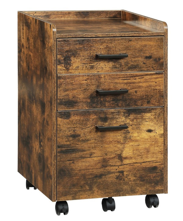 English Elm File Cabinet Rolling Mobile Unit with Fabric Drawers Rustic Brown Industrial Home Office W3151P345673
