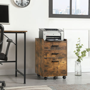 English Elm File Cabinet Rolling Mobile Unit with Fabric Drawers Rustic Brown Industrial Home Office W3151P345673