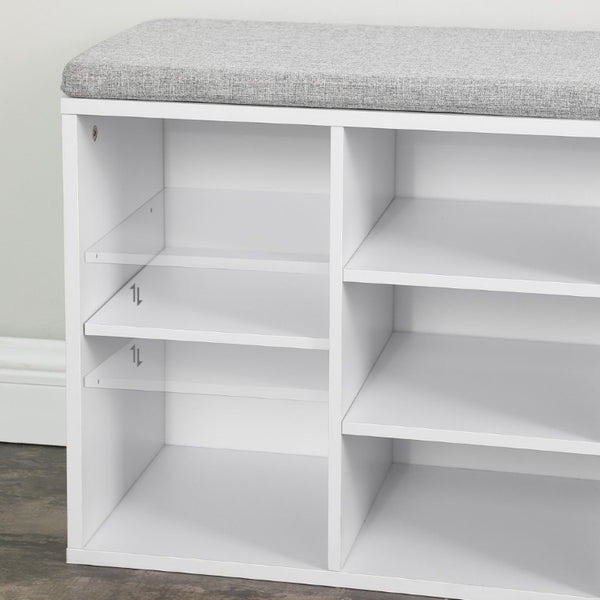 English Elm Shoe Storage Bench with Cushioned Seat Drawer and Open Shelving for Entryway W3151P345969