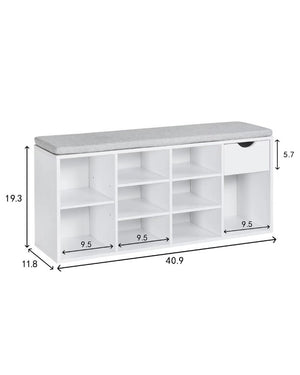 English Elm Shoe Storage Bench with Cushioned Seat Drawer and Open Shelving for Entryway W3151P345969