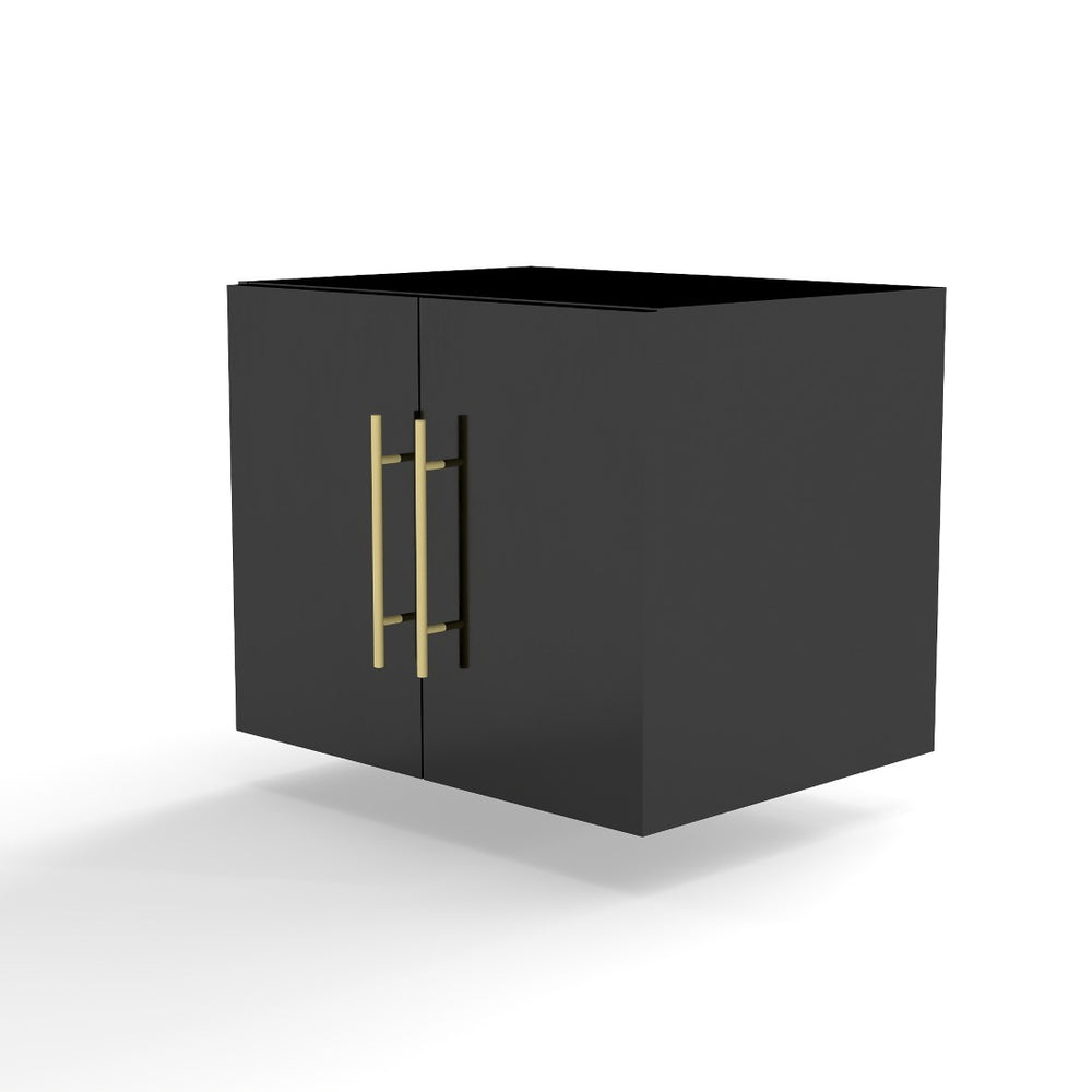 English Elm 24-Inch Wall-Mounted Glossy Black Bathroom Vanity Cabinet with Gold Handles Soft-Close Doors W3151P353918