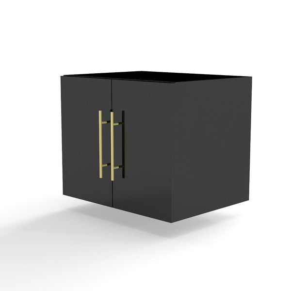English Elm 24-Inch Wall-Mounted Glossy Black Bathroom Vanity Cabinet with Gold Handles Soft-Close Doors W3151P353918