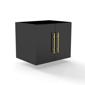English Elm 24-Inch Wall-Mounted Glossy Black Bathroom Vanity Cabinet with Gold Handles Soft-Close Doors W3151P353918