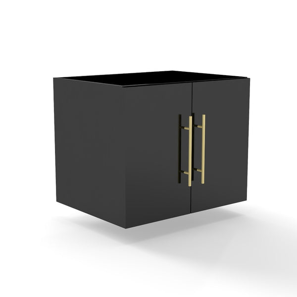 English Elm 24-Inch Wall-Mounted Glossy Black Bathroom Vanity Cabinet with Gold Handles Soft-Close Doors W3151P353918