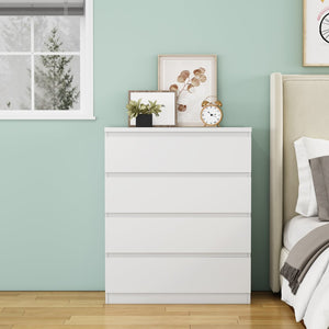 English Elm 4 Drawer Modern Chest Engineered Wood Handle Free Minimalist Storage for Bedroom Closet White W3151P407890