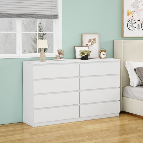 English Elm 4 Drawer Modern Chest Engineered Wood Handle Free Minimalist Storage for Bedroom Closet White W3151P407890