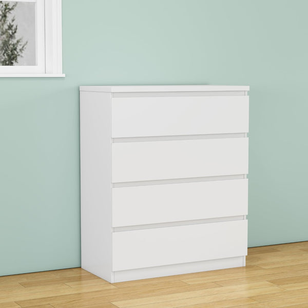 English Elm 4 Drawer Modern Chest Engineered Wood Handle Free Minimalist Storage for Bedroom Closet White W3151P407890