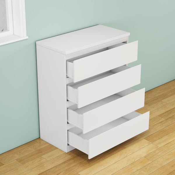English Elm 4 Drawer Modern Chest Engineered Wood Handle Free Minimalist Storage for Bedroom Closet White W3151P407890
