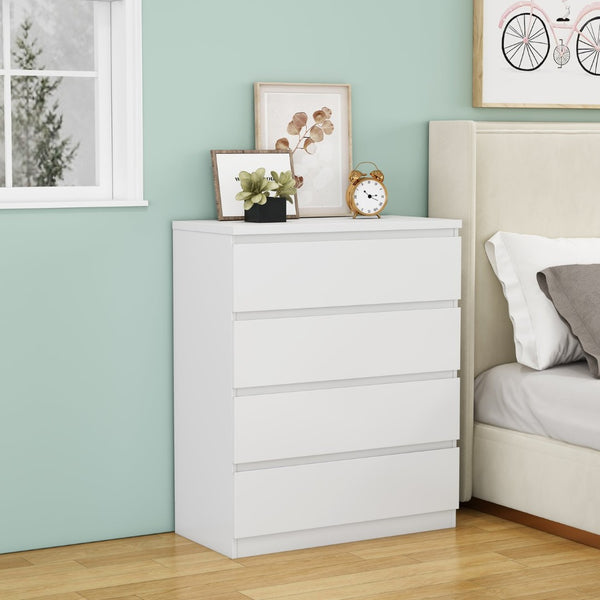 English Elm 4 Drawer Modern Chest Engineered Wood Handle Free Minimalist Storage for Bedroom Closet White W3151P407890
