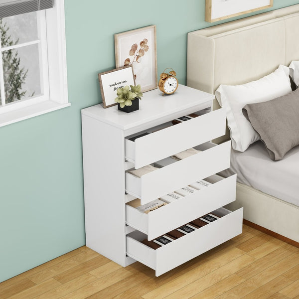 English Elm 4 Drawer Modern Chest Engineered Wood Handle Free Minimalist Storage for Bedroom Closet White W3151P407890