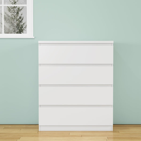English Elm 4 Drawer Modern Chest Engineered Wood Handle Free Minimalist Storage for Bedroom Closet White W3151P407890