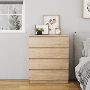 English Elm 4 Drawer Modern Chest Engineered Wood Handle Free Minimalist Storage for Bedroom Closet Natural W3151P407891