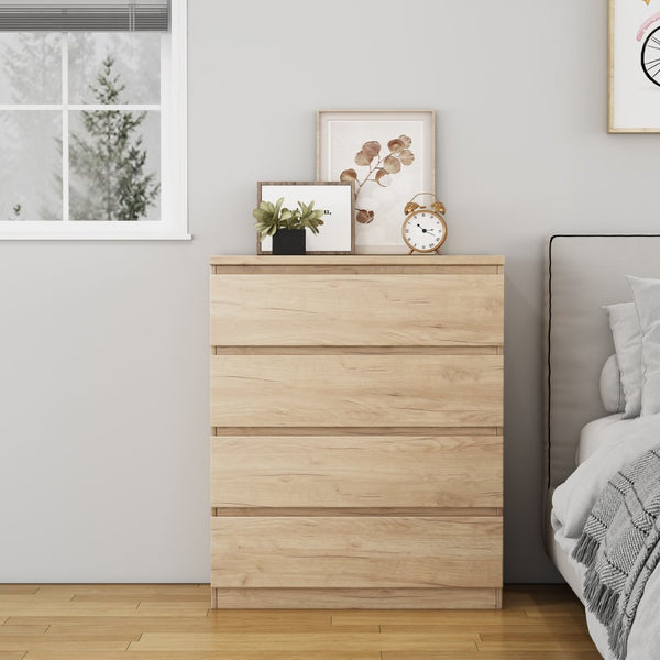 English Elm 4 Drawer Modern Chest Engineered Wood Handle Free Minimalist Storage for Bedroom Closet Natural W3151P407891