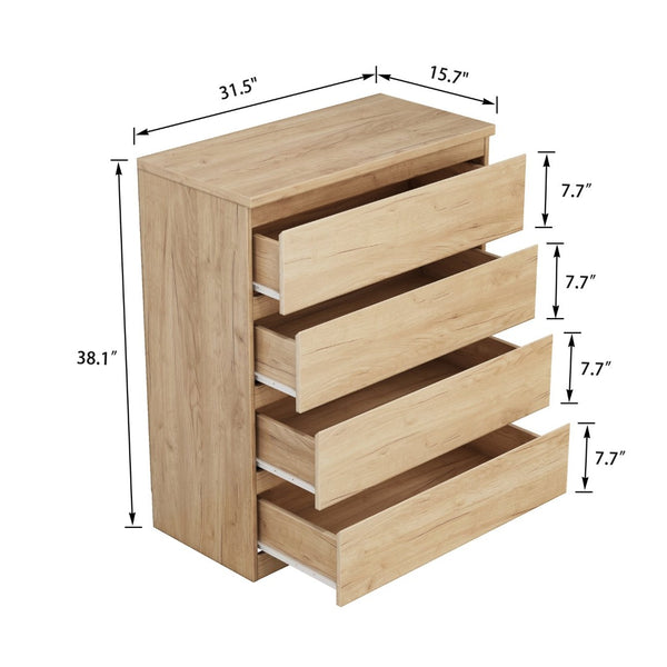 English Elm 4 Drawer Modern Chest Engineered Wood Handle Free Minimalist Storage for Bedroom Closet Natural W3151P407891