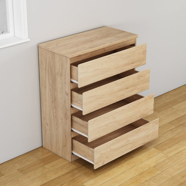 English Elm 4 Drawer Modern Chest Engineered Wood Handle Free Minimalist Storage for Bedroom Closet Natural W3151P407891