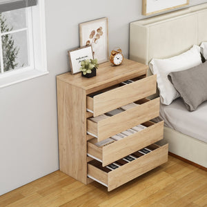 English Elm 4 Drawer Modern Chest Engineered Wood Handle Free Minimalist Storage for Bedroom Closet Natural W3151P407891