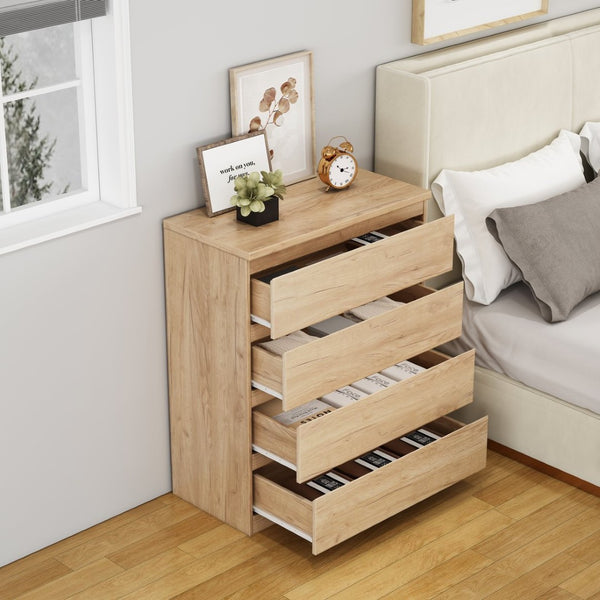 English Elm 4 Drawer Modern Chest Engineered Wood Handle Free Minimalist Storage for Bedroom Closet Natural W3151P407891