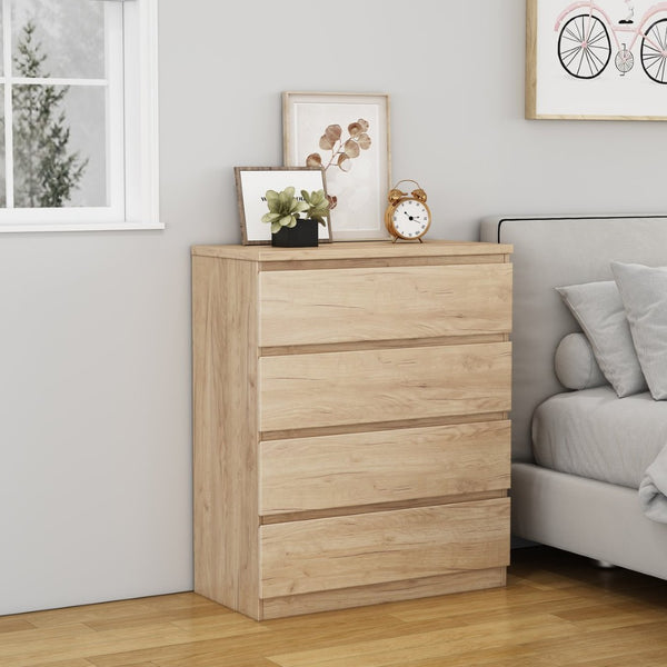 English Elm 4 Drawer Modern Chest Engineered Wood Handle Free Minimalist Storage for Bedroom Closet Natural W3151P407891