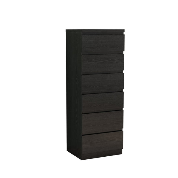 English Elm 6 Drawer Matte Black Chest Sleek Handle Free Design Compact Bedroom Storage Tower W3151P407892