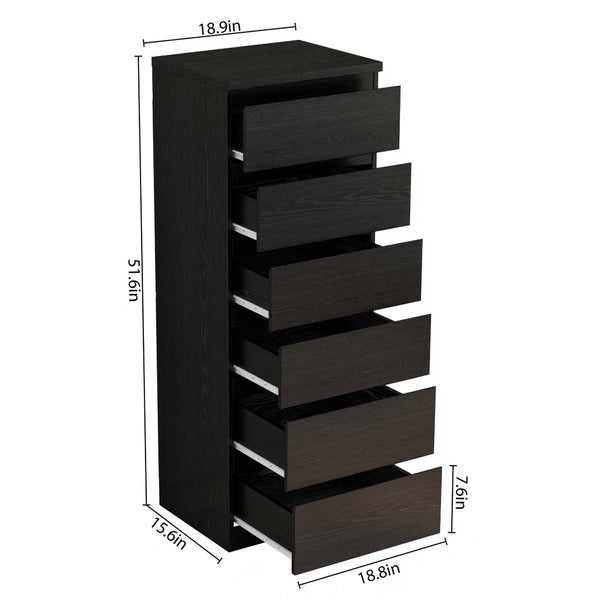 English Elm 6 Drawer Matte Black Chest Sleek Handle Free Design Compact Bedroom Storage Tower W3151P407892