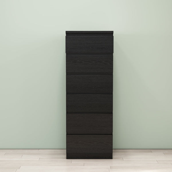 English Elm 6 Drawer Matte Black Chest Sleek Handle Free Design Compact Bedroom Storage Tower W3151P407892
