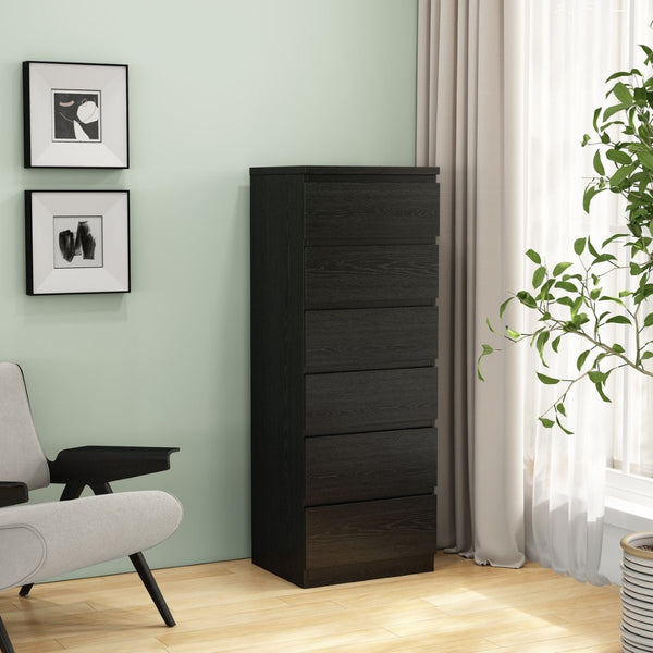 English Elm 6 Drawer Matte Black Chest Sleek Handle Free Design Compact Bedroom Storage Tower W3151P407892