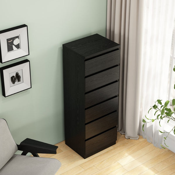 English Elm 6 Drawer Matte Black Chest Sleek Handle Free Design Compact Bedroom Storage Tower W3151P407892